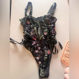 iHeartRaves Black Floral Embroidered Shapewear